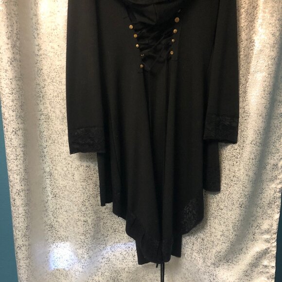 Mansilifei Black Gothic Lace-Trim Hooded Corset-Back Jacket – Size 5XL (Asian) - Picture 8 of 10